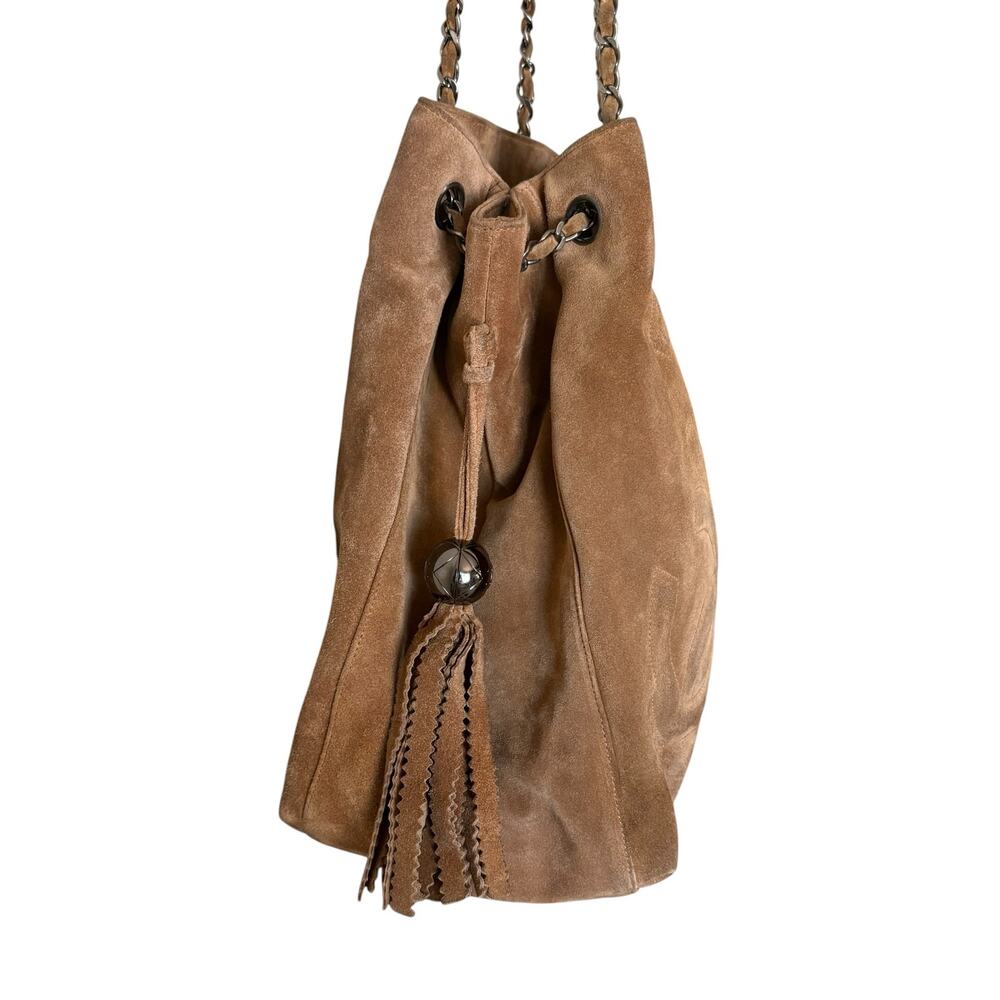 Chanel Vintage Brown Suede Shoulder Bag Tassel Chain Strap - Picture 6 of 14